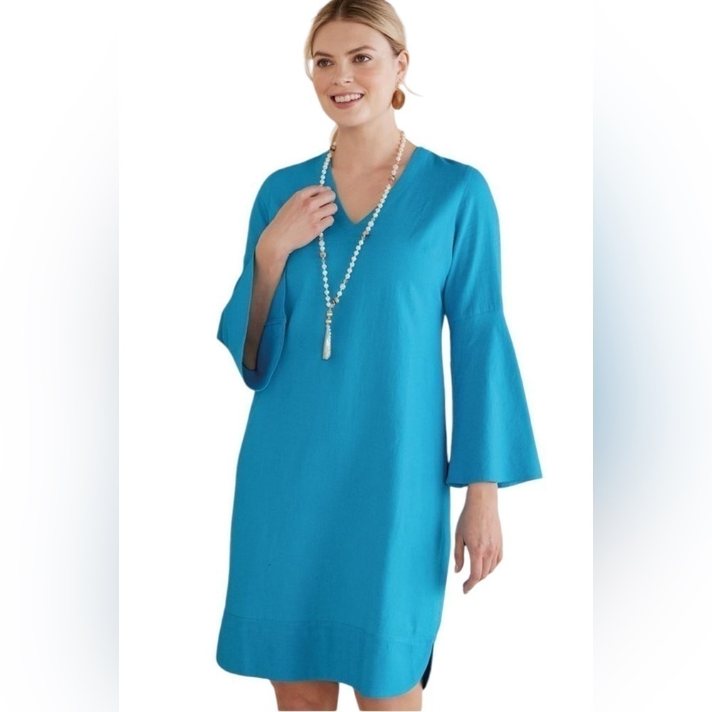 Soft Surroundings Soleil Linen Blend Dress Size 1X Blue